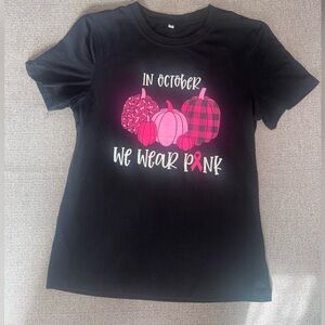 Black T-Shirt with Pink Pumpkin Breast Cancer Awareness Graphic
